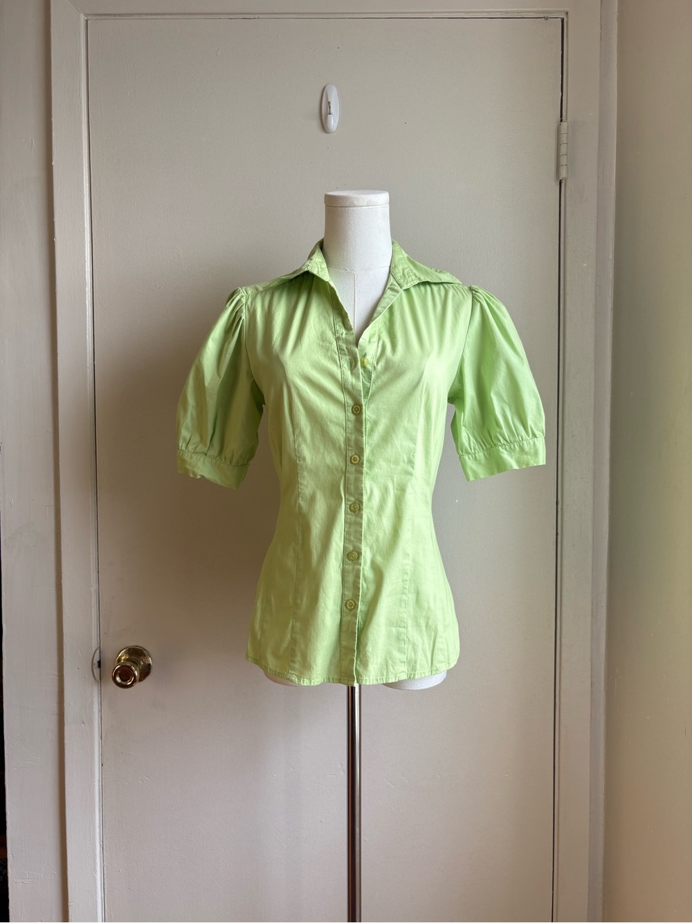 american flirt y2k cotton puff sleeve cotton stretchy button front